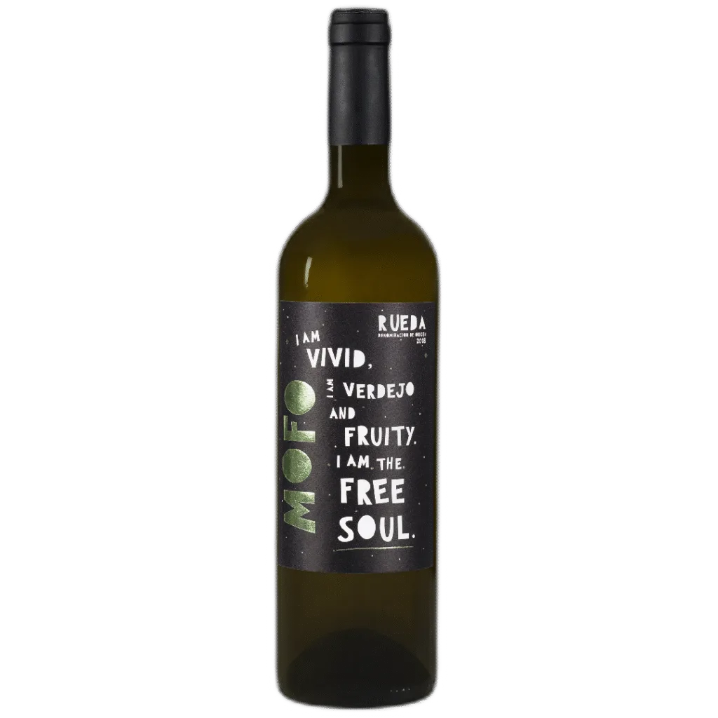 MOFO Verdejo白葡萄酒瓶，“自由之魂”，高端白葡萄酒，100% Verdejo，纯素，D.O. Rueda，带有桃子和菠萝的香气。.
